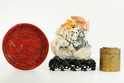 3 Chinese: Lacquer Jadeite Shoushan Soapstone