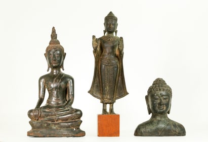 3 South East Asian Old Bronze Buddhas