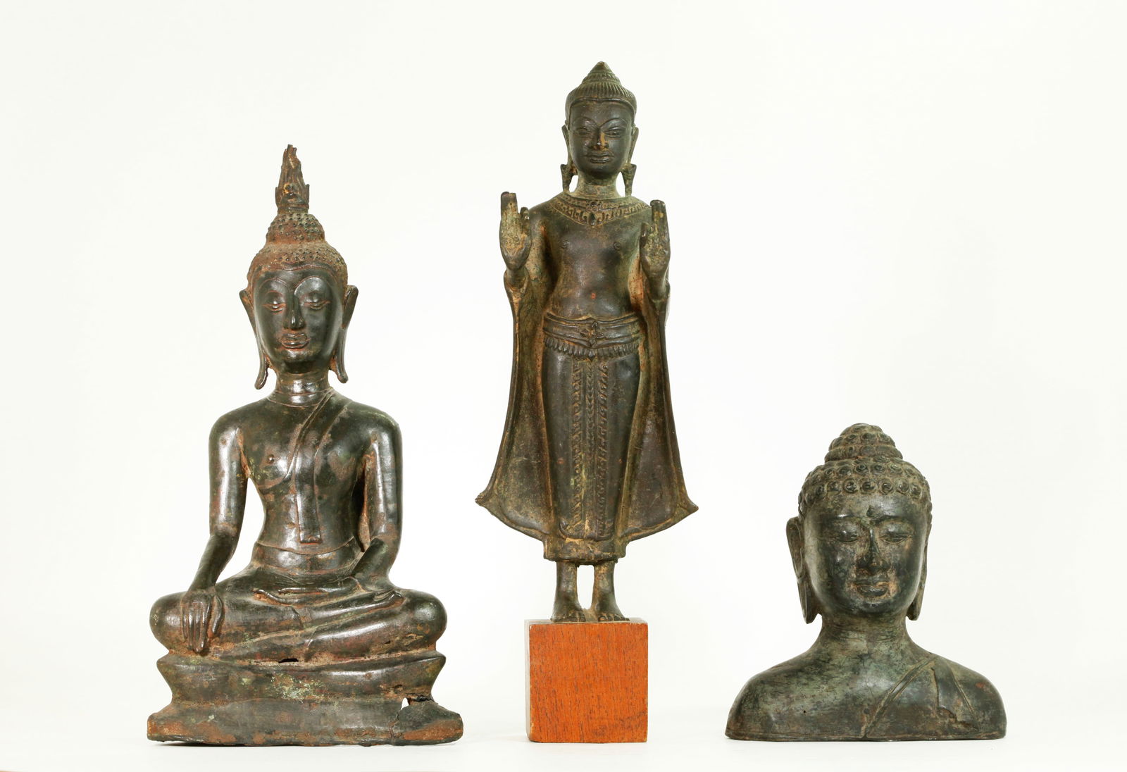 3 South East Asian Old Bronze Buddhas (1 of 6)