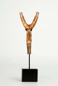 African Wood Buffalo Slingshot; Display Stand