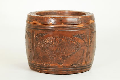 Chinese Molded Red Clay Round Cricket Box & Cover