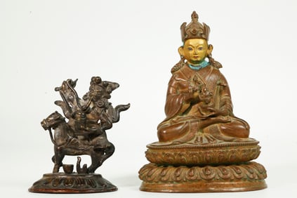2 Tibetan Bronze Sealed Figures; Lama & Naga