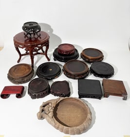 15 Chinese Hard Wood Stands, Mostly Rounds
