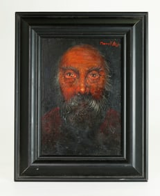 Morris Katz; Oil Masonite Slavic Mystic Face