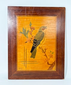 American Arts & Crafts Inlaid Wood Bird Panel
