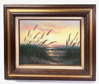 Seascape with Pampas Grass; Oil Canvas Board