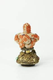Chinese Qing Coral & Pearl Court Hat Finial