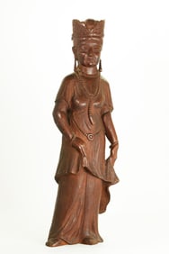 Japanese Carved & Polished Wood Standing Kannon