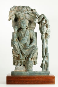Gandharan Gray Stone Buddha & Tree Carving