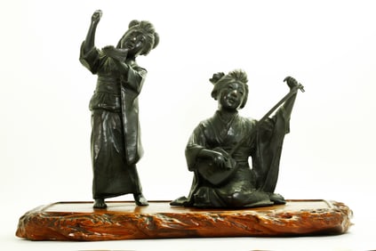 Japanese Meiji Bronze Okimono Dancer & Musician