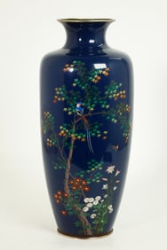 Lg Japanese Silver Wire Cloisonne Vase