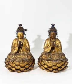 Pr Japanese Edo Gold Lacquer & Wood Buddhas