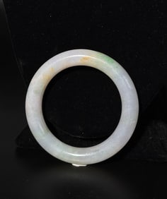 Chinese White Jadeite Bangle; Green Inclusions