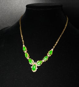 GIA Chinese Jadeite & Diamond 18K Necklace