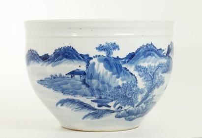 Small Chinese Blue & White Porcelain Fish Bowl