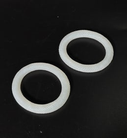 Pr Chinese White Jade Rope Twist Oval Bangles