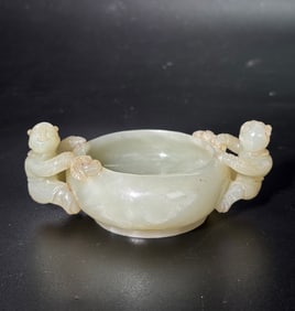 Fine Chinese Warm White Jade 2 Boys Brush Washer