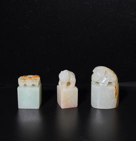 3 Chinese White to Pale Celadon Jade Seals