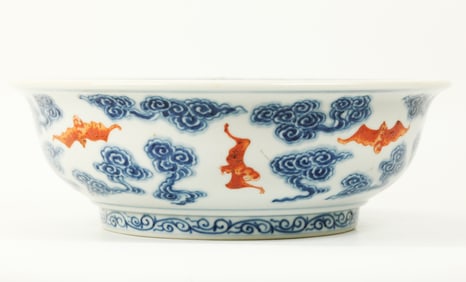Chinese Blue & White Bat & Cloud Bowl