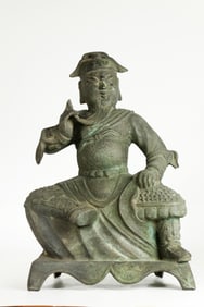 Chinese Cast Bronze Seated Guandi on Stand