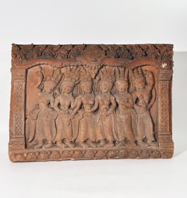 South East Asian Carved Terra Cotta Temple Plaque