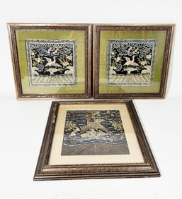 3 Chinese Qing Embroidered Civil Rank Badges