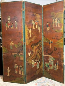 Chinese 3 Panel Ladies In Garden Screen