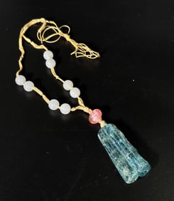Fine Chinese Tourmaline "Bamboo" Shape Pendant
