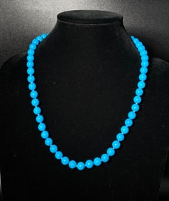 55 Chinese Turquoise Bead Necklace 14K Closure