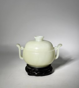 Chinese White Jade Covered 2 Handle Censer