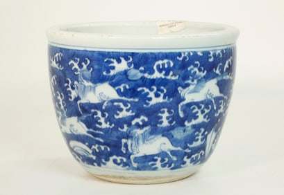 Chinese 18 C Blue & White Porcelain Sm Fish Bowl