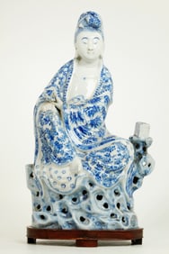 Chinese Blue & White Porcelain Seated Guanyin