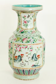 Chinese 19th C Enamel on Celadon Porcelain Vase