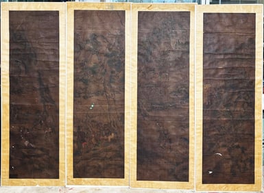 4 Chinese Qing Dynasty Hunting Silk Scroll Panels