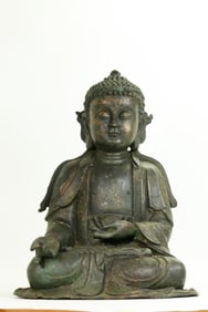 Lg Chinese Ming Bronze Meditating Buddha
