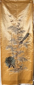 Chinese Peacock & Bamboo Silk Embroidery on Satin