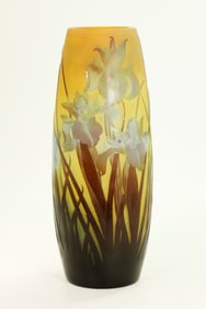 Cameo Overlay Glass Art Nouveau Iris Vase