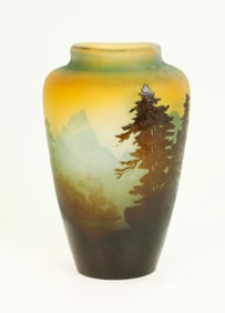 Cameo Glass Ovoid Mountain Scene Lake & Pine