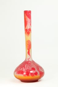 Cameo Glass Long Necked Art Nouveau Cherry Vase