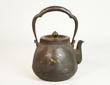 Sm Japanese Cast Iron Tetsubin Teapot Bronze Cover
