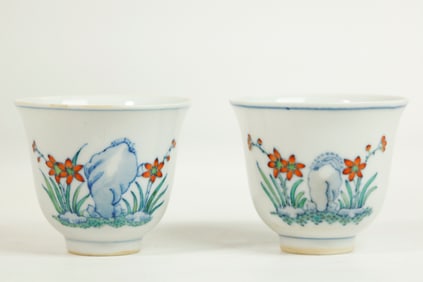 Pr Chinese Doucai Porcelain Wine Cups