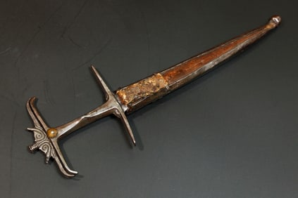 India 18th C Wrought Iron Dagger, Handle & Sheath