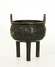 Chinese Qing Bronze Ding Incense Burner