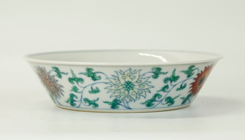 Chinese Doucai Lotus Porcelain Low Bowl
