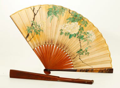 Chinese Bamboo Fan-Sticks; Japanese Lacquer Fan