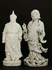 2 Chinese Blanc de Chine Porcelains Lohan & Guandi