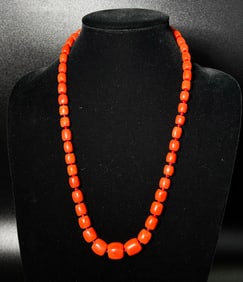 55 Chinese Coral Bead Necklace; 91.3G