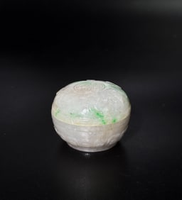 Chinese Carved White Jadeite Covered Round Box