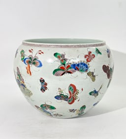 Chinese Famille Verte Butterfly Porcelain Lg Bowl