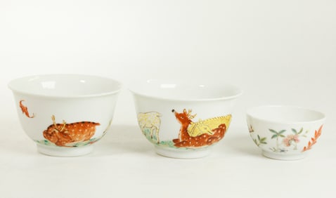 3 Chinese Famille Rose Enameled Porcelain Bowls